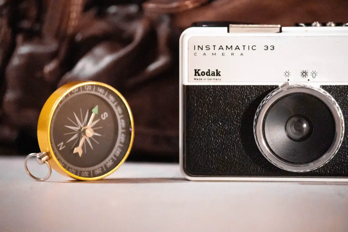 a compass and old school digital camera for a phone-free day